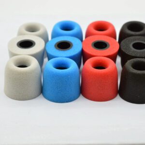A group of different colored and black rubber plugs.