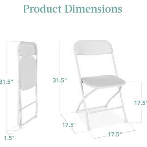 White folding chair dimensions: 31.5" x 17.5".