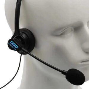 A person wearing a headset with a microphone.