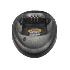 A black and yellow logo on the bottom of a charger.