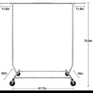 A metal rack with wheels and a length of it.