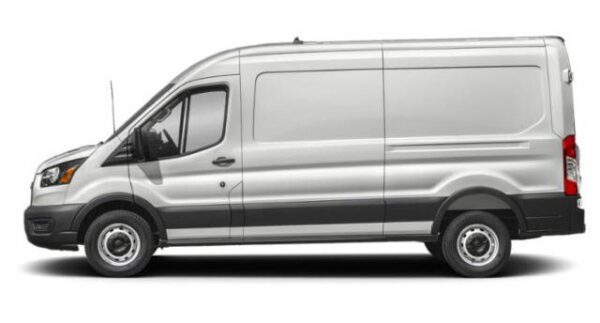A van is shown in profile with its door open.
